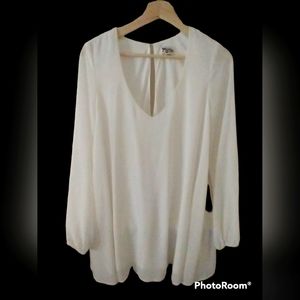 Show Me Your Mumu Tunic Blouse  Size Small White Cheetah Chiffon Boho V‎ Neck